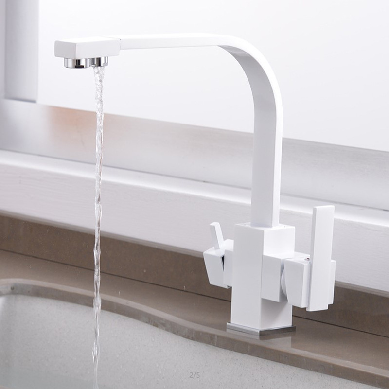 Factory direct supply of all-copper mixed water kitchen faucet, three-purpose pure water kitchen faucet, painted wrench type faucet details Picture