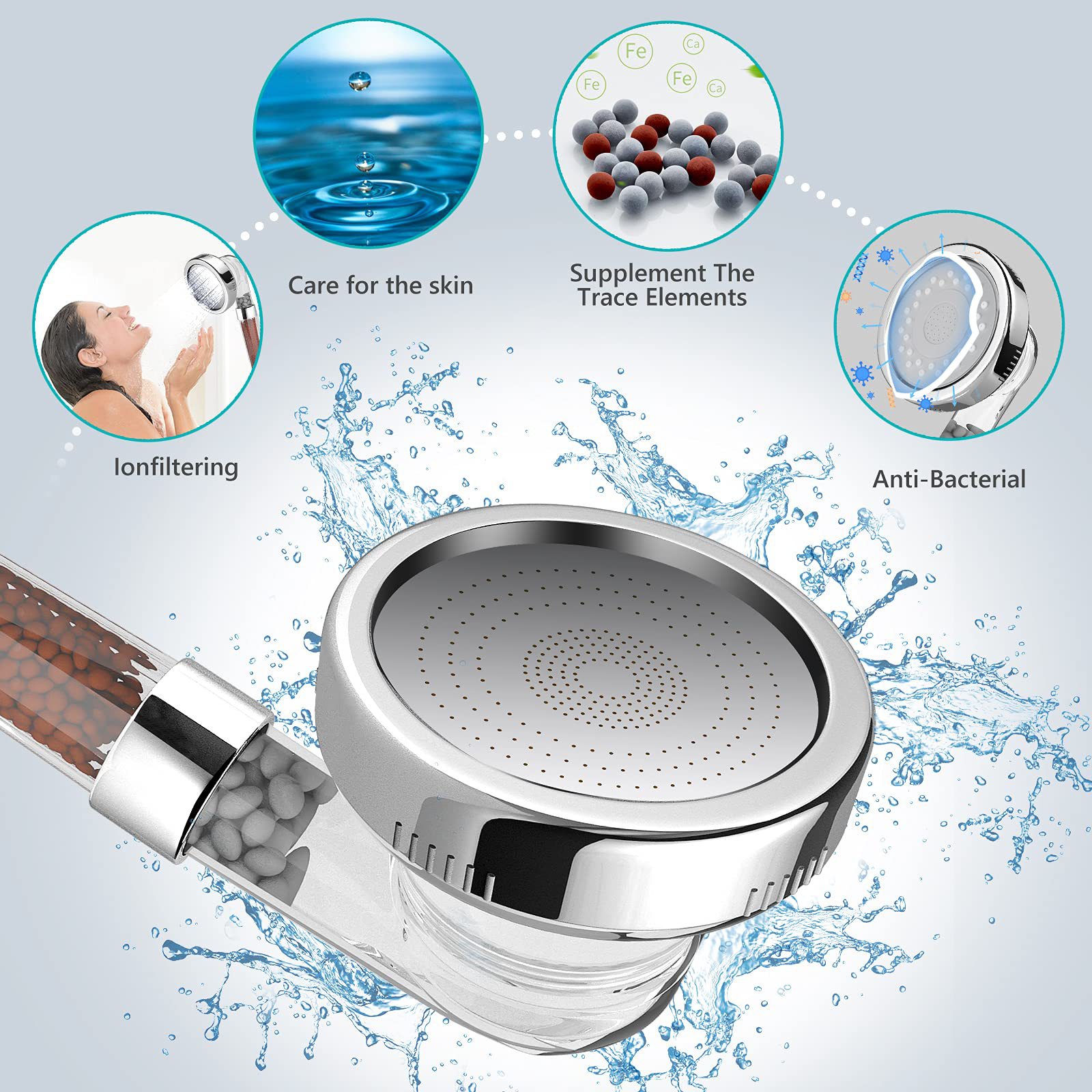 Negative ion showerhead Tomalin shower head pressurized water-saving large size handheld pressurized shower head bathroom set Specification drawing