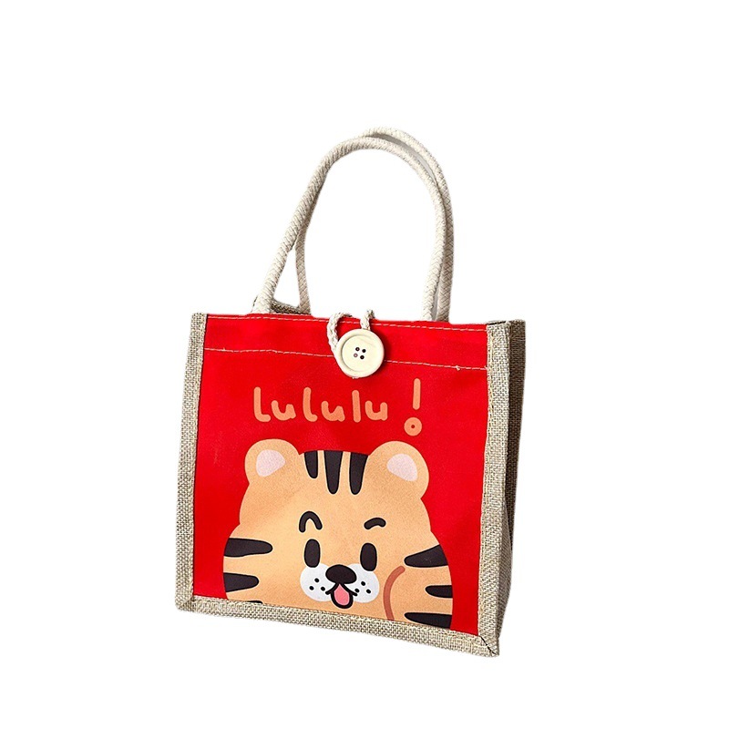 Cute hand-held linen bag 2023 new style women's bag, hand-held bento bag, simple lunch bag for office workers with rice Item Picture