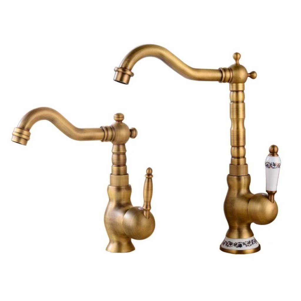 Best-selling all-copper antique kitchen sink faucet, countertop basin hot and cold water faucet, sitting single-hole faucet in foreign trade full figure