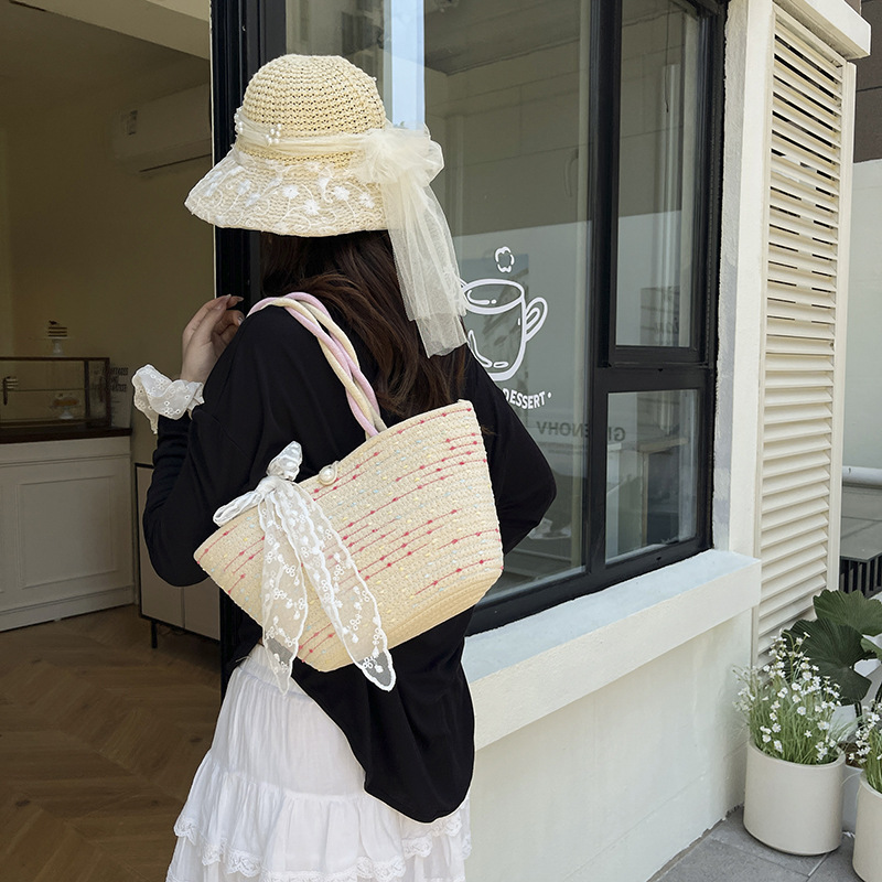 Hand-woven straw bag 2025 new fashion ins vacation-style vegetable basket bag, women's rattan hand-held beach bag Specification drawing