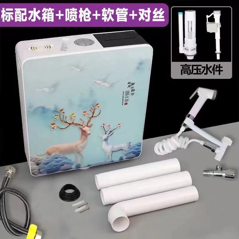 Toilet flushing tank, household bathroom squat toilet, squat pit flush toilet, energy-saving wall-mounted large flushing force thick set details Picture