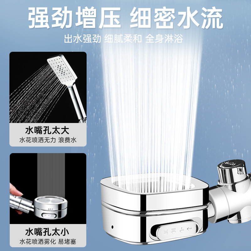 Pressurized handheld showerhead with three Settings, light luxury, one-button water stop, electroplated ABS, bathroom, shower, bath, bathroom heater, and showerhead details Picture