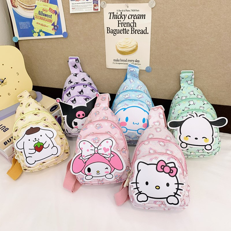 Wholesale new cross-border small-sized children's chest bags with double zippers and large capacity, cute single-shoulder bags for boys and girls in kindergartens full figure