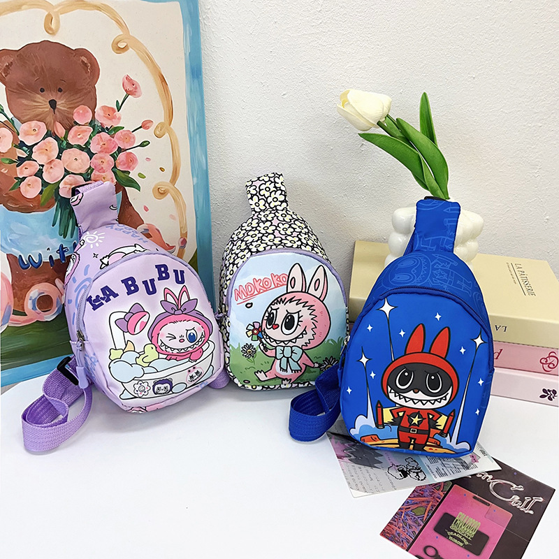 Large-capacity children's chest bag with printed patterns, cute cartoon casual single-shoulder crossbody bag for boys and girls, coin purse, trendy baby matching Specification drawing