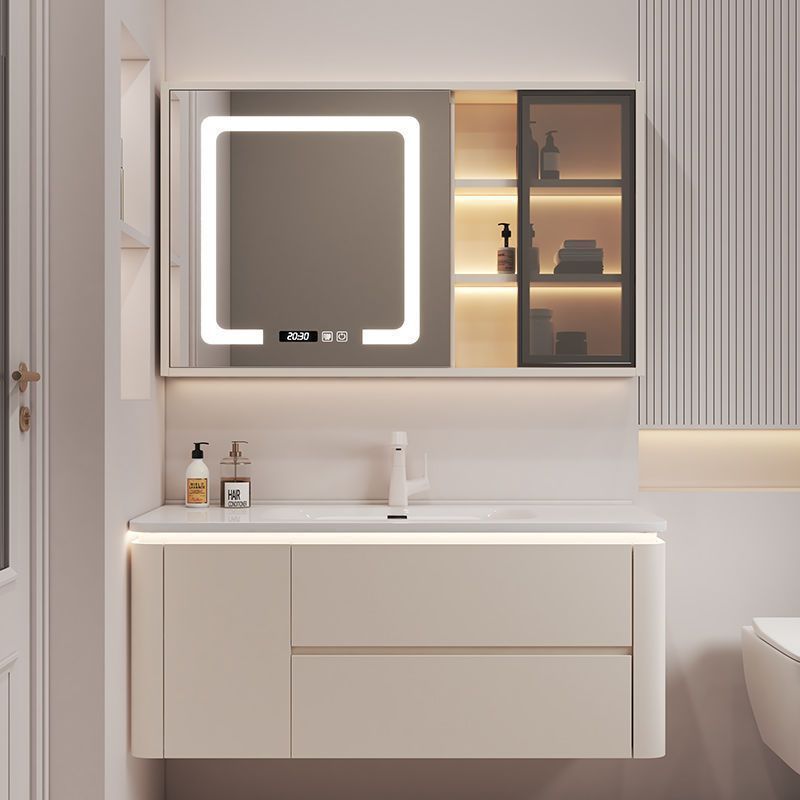 Simple cream washbasin, ceramic integrated modern bathroom, smart solid wood bathroom cabinet, washbasin combination Application Scenario