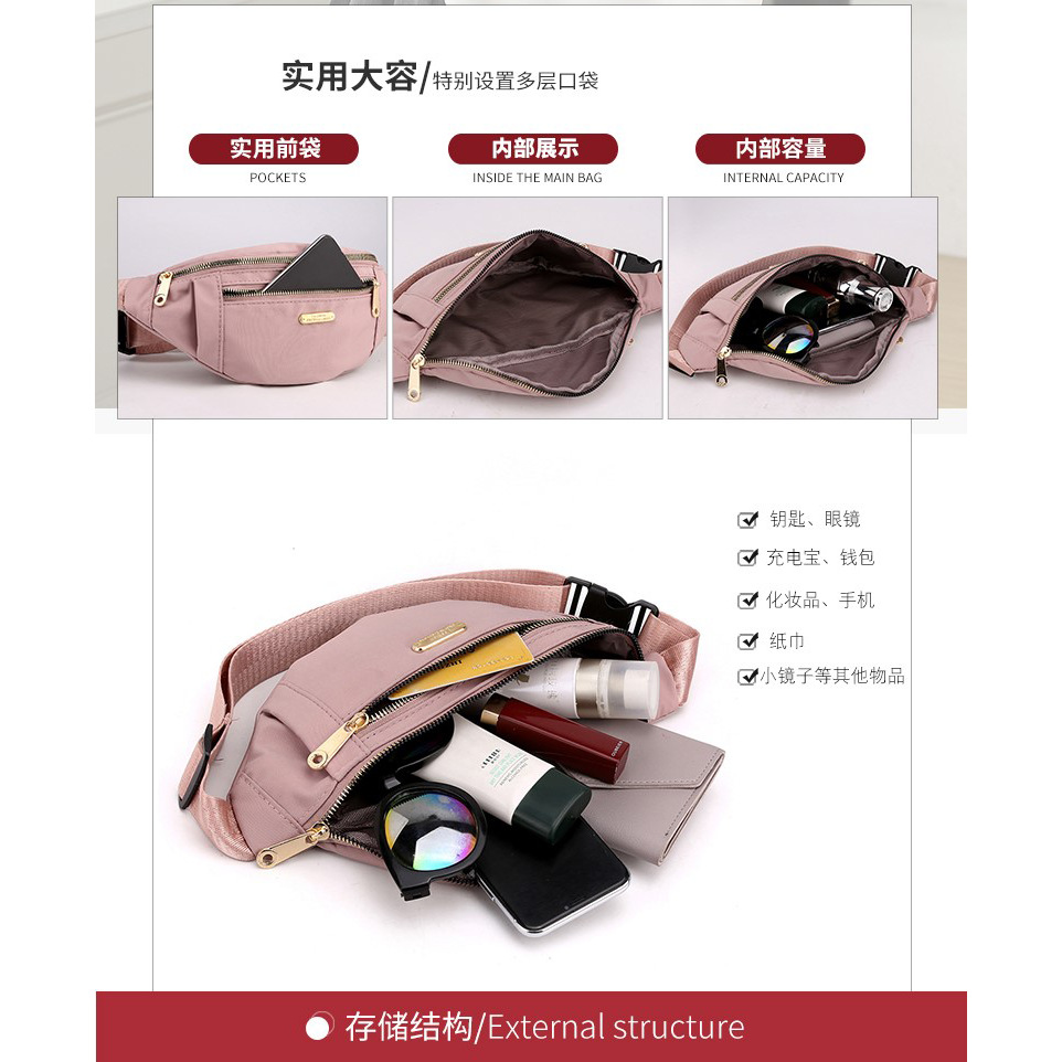 Cross-border waist bag for women, Korean-style casual Oxford cloth shoulder bag, multi-layered loose change, mobile phone crossbody bag, versatile chest bag for women Specification drawing