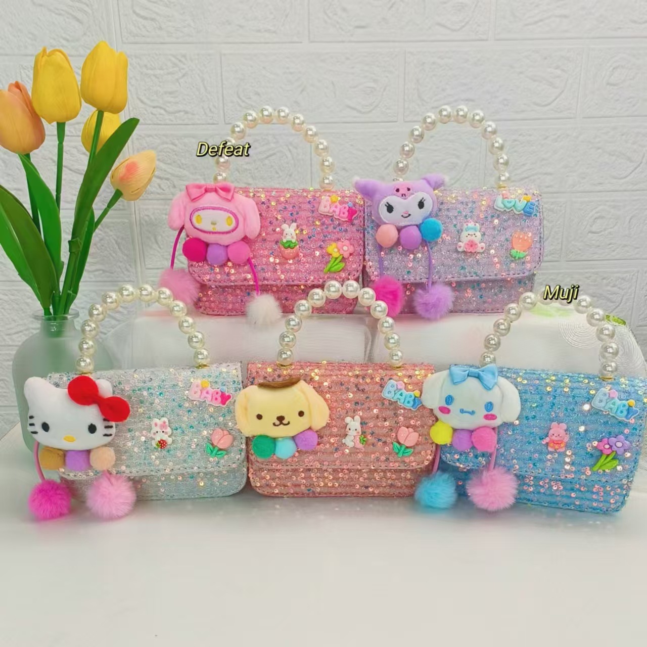Children's bag, Melody Kuromi mini Chanel pearl handbag, chain bag, girls' accessory bag, small square bag, single shoulder full figure