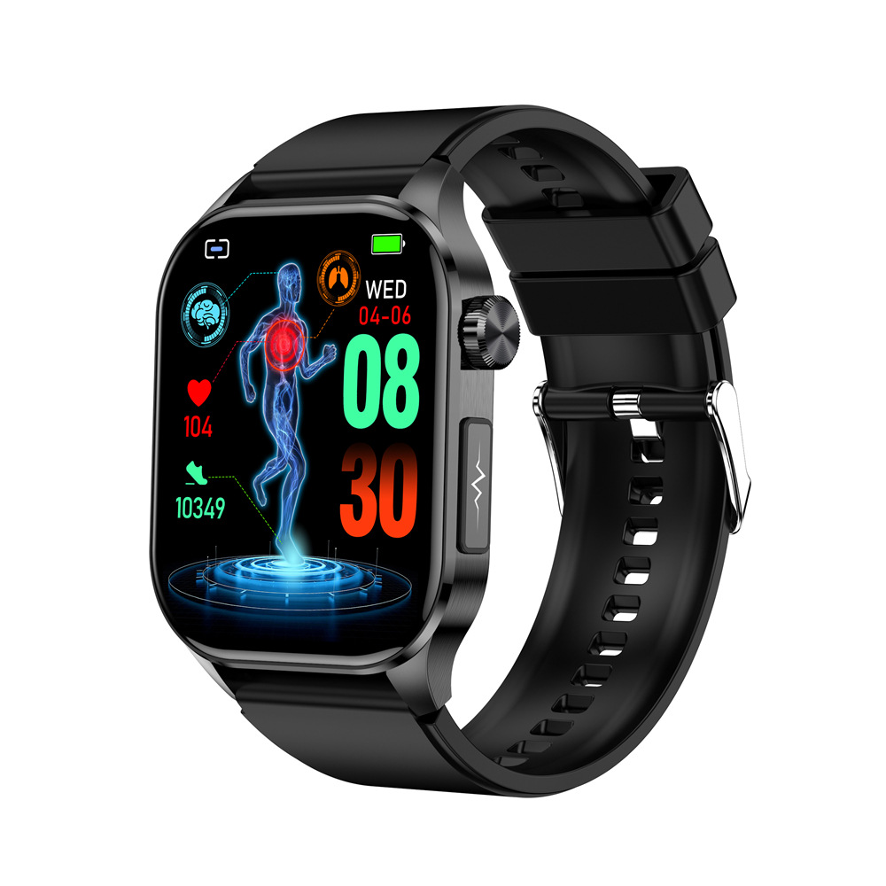 ET580 smartwatch Bluetooth call, ECG, electrocardiogram, blood sugar, heart rate and body temperature monitoring, AI medical diagnosis bracelet full figure