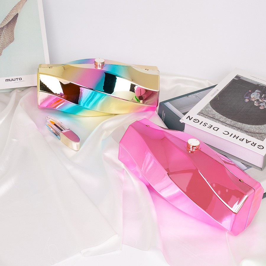 Cross-border fashion niche design irregular high-end box bag, simple and elegant acrylic bag, hand-held crossbody bag Specification drawing