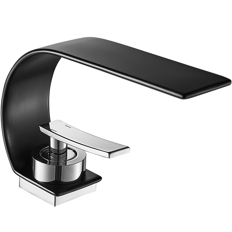 Black waterfall hot and cold water faucet washbasin, creative bathroom, washbasin under the washbasin, household washbasin faucet Item Picture