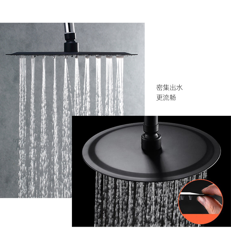 Stainless steel black thin pressurized top shower head, large shower head, bathroom, toilet, bathroom heater, household showerhead, universal details Picture