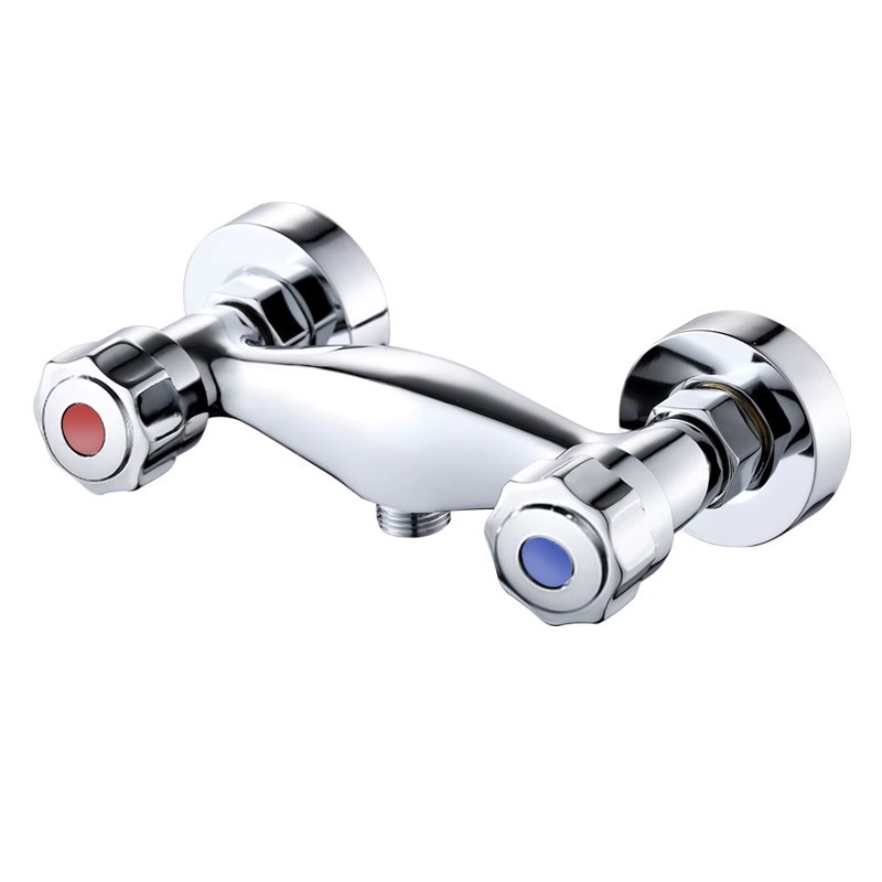 Double-switch shower head faucet, bathroom bathtub faucet, cold and hot fine copper double-handle double-control wall-mounted mixing valve Item Picture