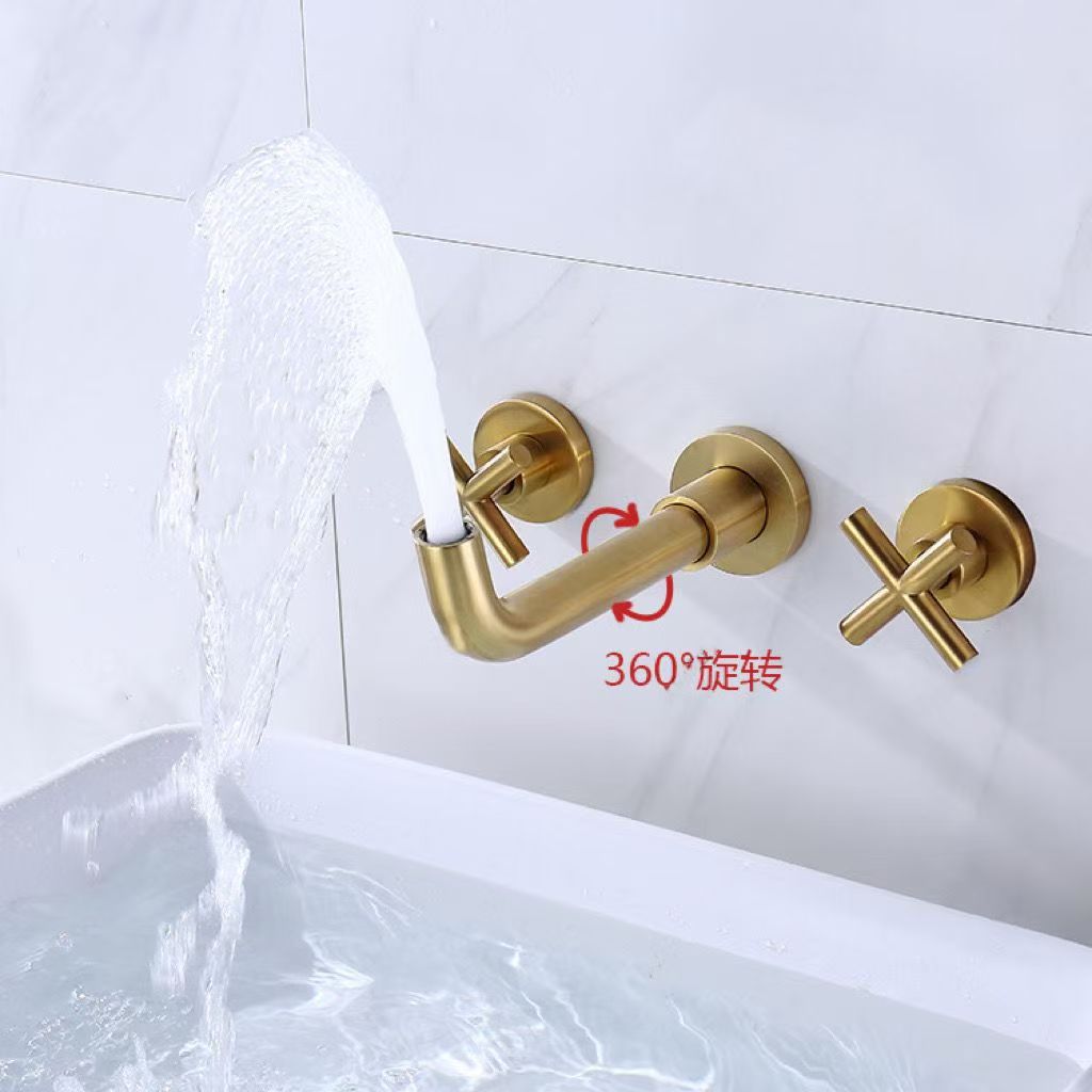 Cross-border all-copper double-handle concealed washbasin, hot and cold water faucet, hotel apartment, homestay, built-in wall-mounted faucet details Picture