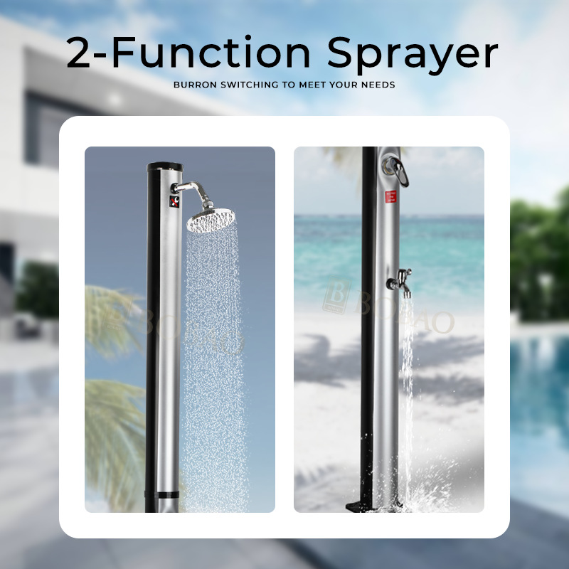 Wholesale of outdoor solar shower heads, floor-standing faucets, tall outdoor shower garden plastic shower heads and shower columns Application Scenario