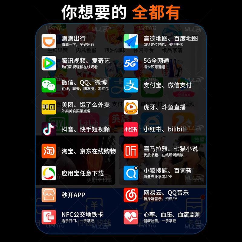 Large-screen 5G WiFi-enabled smart smartwatches for men and women, adult NFC with SIM card insertion Specification drawing