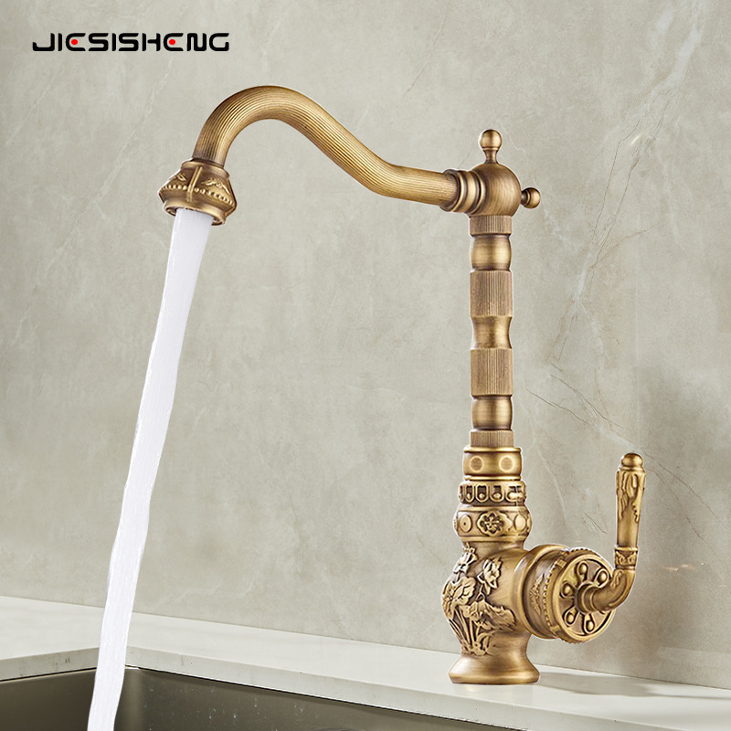 Cross-border brass light luxury antique kitchen basin faucet, household vegetable washing basin sink, cold and hot dual water faucet, splash-proof full figure