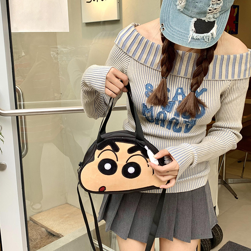 New cute Crayon Shin-chan nylon handbag, fashionable single-shoulder women's bag, casual bag, girls' phone bag, cartoon bag details Picture