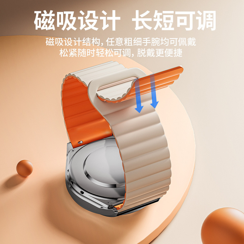 The dual-color magnetic silicone watch strap is compatible with Huawei Watch 5, GT5, Samsung 6, Xiaomi s4, Garmin Universal 20mm and 22mm details Picture