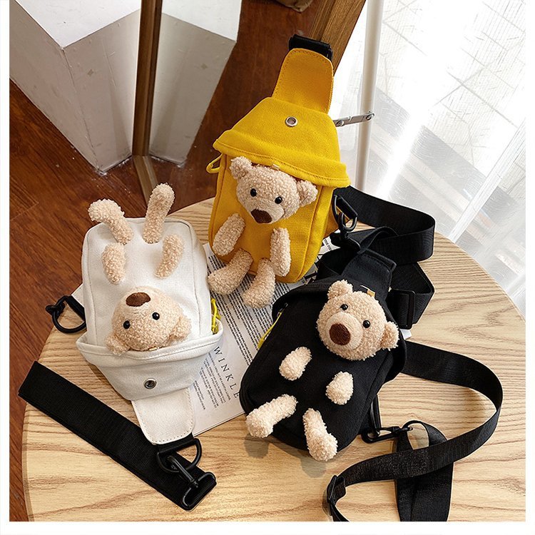 Popular bear canvas bag 2024 New style trendy single-shoulder crossbody bag Cartoon ins cute bag cross-border wholesale details Picture