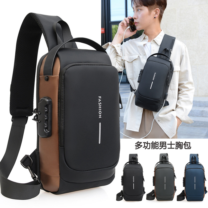 New trendy casual crossbody bag for men, business, sports, commuting, password lock, anti-theft coin purse, single-shoulder bag and chest bag full figure
