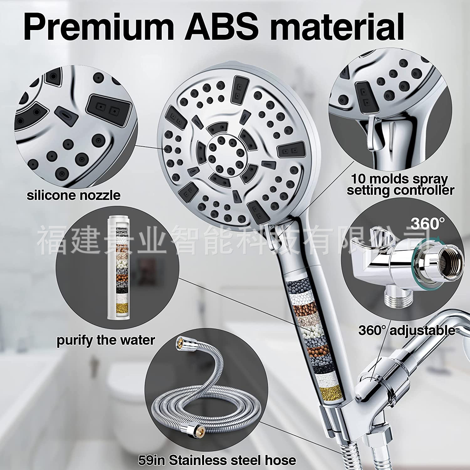 Cross-border American 10-function pressurized handheld filter showerhead with multi-functional spray gun shower head set manufacturer details Picture