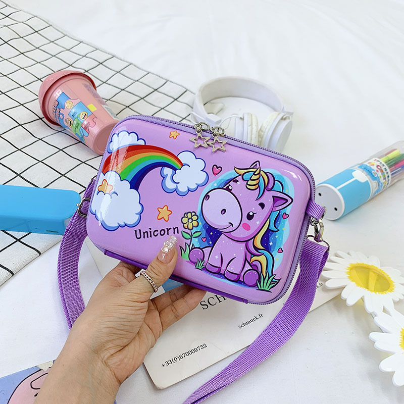 Cartoon, anime, colorful unicorns, cute baby boy single-shoulder bag, girl summer walk and shopping crossbody bag, trendy bag details Picture