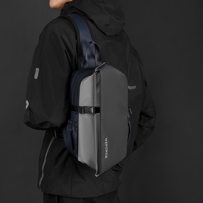 WEPOWER's new men's shoulder bag, a Korean-style large-capacity cool chest bag with safety reflective strips and a commuting crossbody bag details Picture