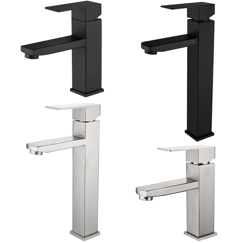 Black countertop basin faucet, bathroom hot and cold basin, washbasin, washbasin, household single-hole hot and cold faucet full figure