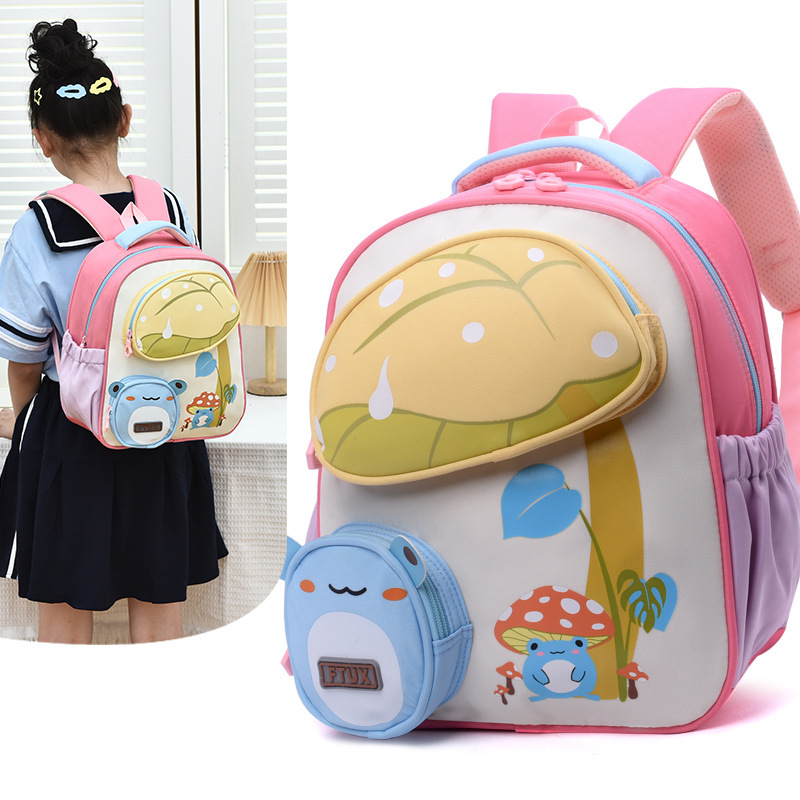 Kindergarten schoolbag, mushroom cartoon pattern schoolbag, preschool schoolbag, boys' and girls' small schoolbag for children's enrollment, foreign trade Specification drawing