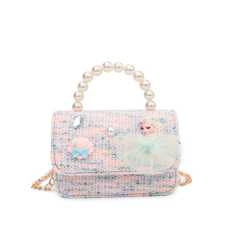 A new Japanese-style cute children's bag featuring an ins little Chanel-style woven cartoon character, the little princess Elsa, and a single-shoulder crossbody small bag Item Picture