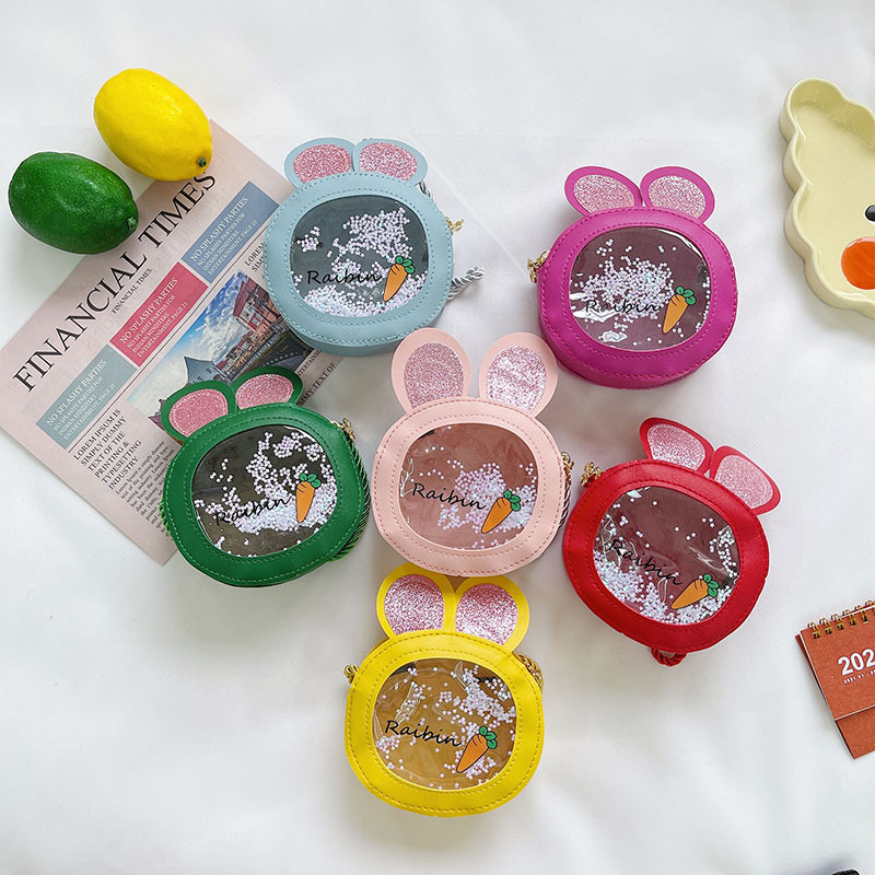 New children's single-shoulder crossbody princess bag, flowing sand little cat round bag, trendy and cute girls' travel accessory bag full figure
