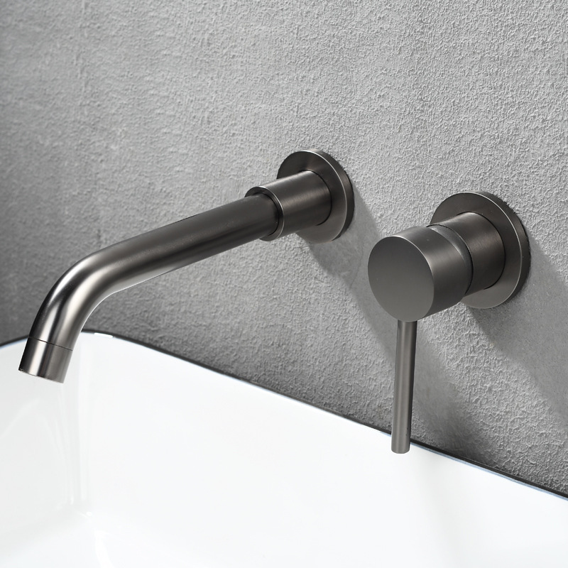 European-style wall-mounted concealed cold and hot washbasin faucet, double-hole, two-piece set, antique black gun gray washbasin dragon Specification drawing