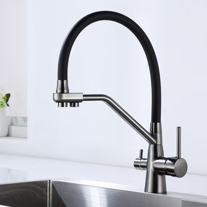 Cross-border three-in-one all-copper kitchen cold and hot dual-mode water purifier faucet gun gray direct drinking sink vegetable basin faucet full figure