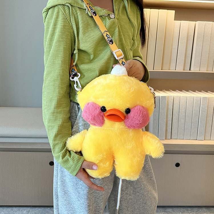 Hyaluronic acid plush duck bag, cute cartoon Instagram crossbody bag, Korean version ugly and cute student doll single-shoulder bag full figure