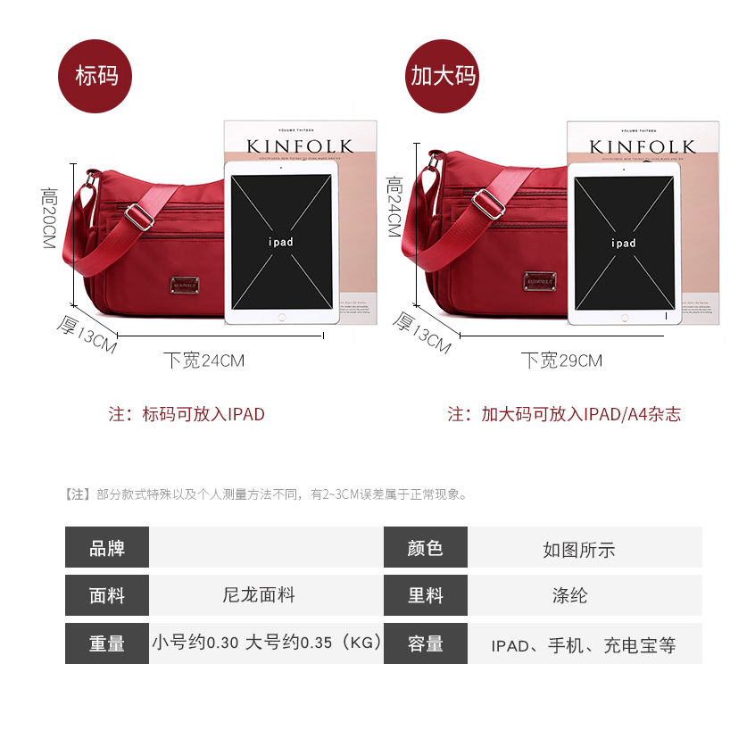 Fashionable single-shoulder bag for women, simple nylon fabric women's bag, large-capacity crossbody bag, light luxury and high-end feel, middle-aged mom's bag details Picture
