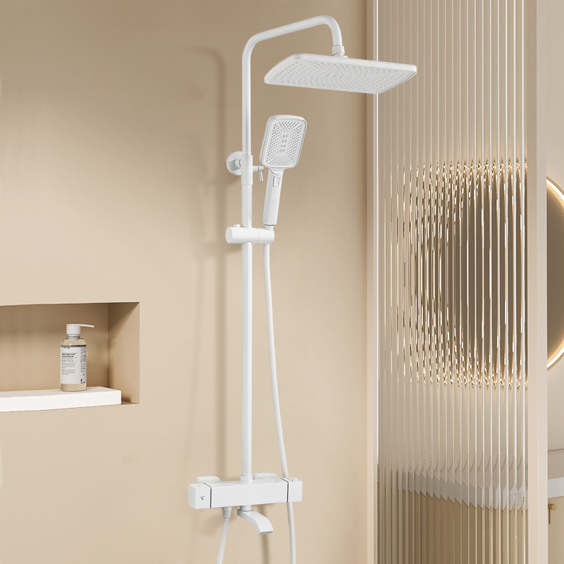 Cream-style white constant-temperature shower head, household bathroom showerhead, pressurized bath set, minimalist pressurized shower head details Picture
