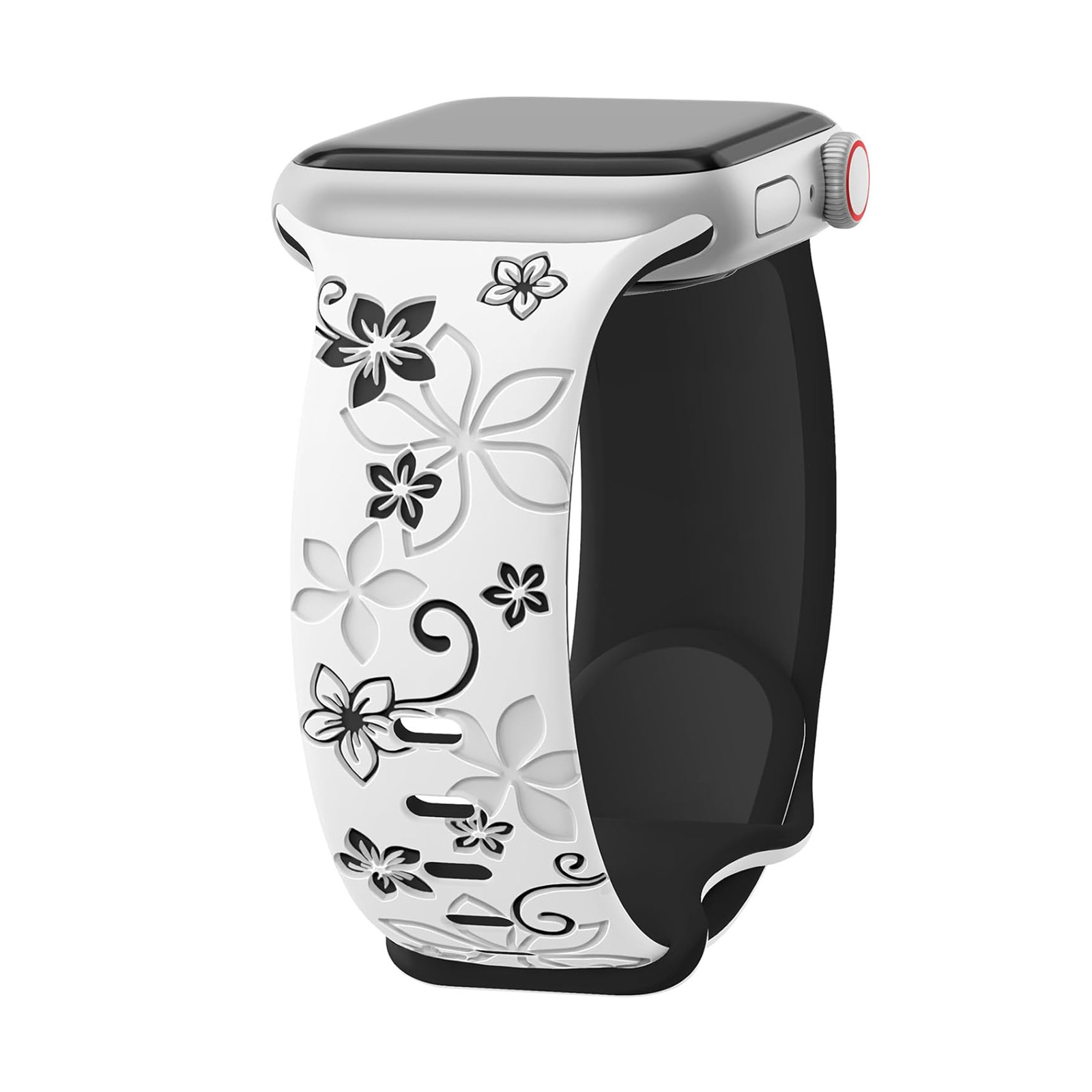 This is a new product of the Apple iWatch with a laser-engraved embossed butterfly clasp and Bauhinia flower dual-color Apple silicone watch strap S9 Item Picture