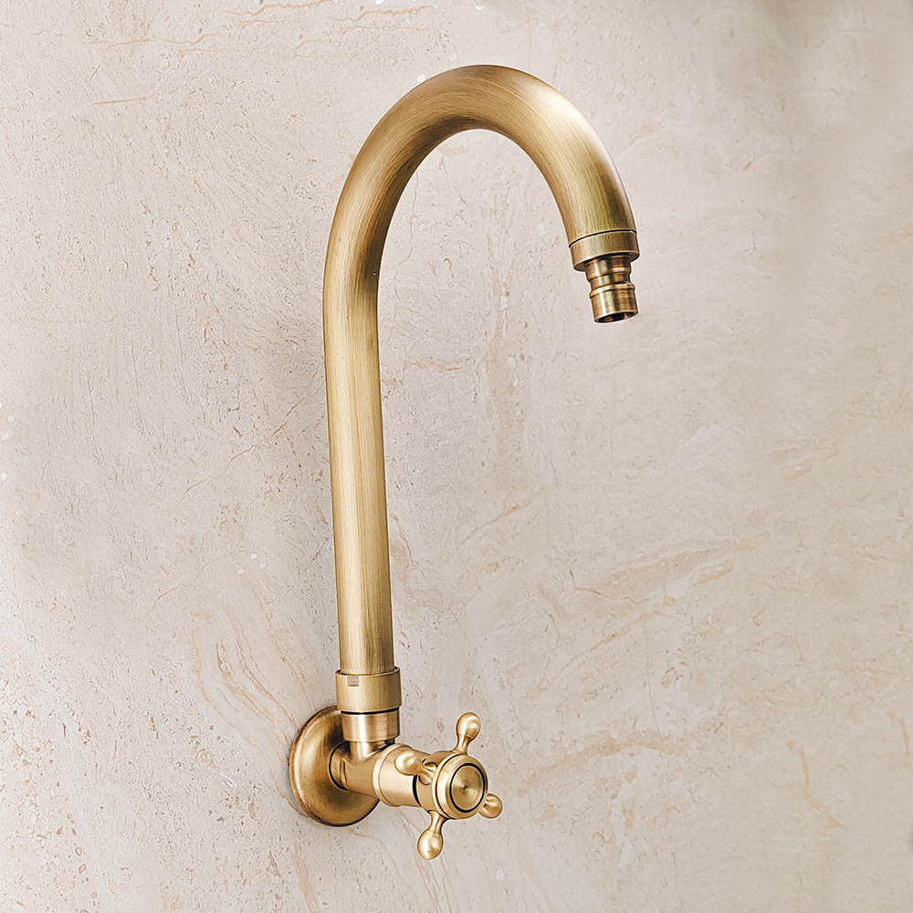 Extended antique copper single-cooling faucet, outdoor mop sink, outdoor wall-mounted faucet, European retro style, rotatable Application Scenario