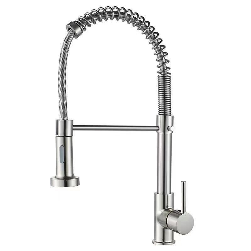Cross-border kitchen cold and hot spring pull-out faucet, stainless steel sink with base plate, purified water for direct drinking, dual-purpose single hole Item Picture