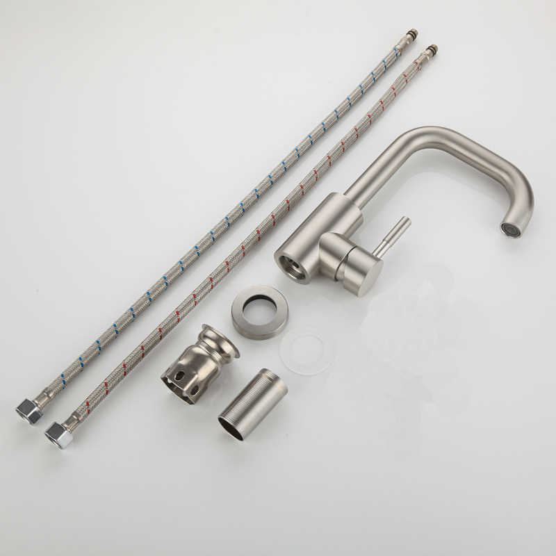 Rotating hot and cold faucet, cross-border bathroom hand washing and face washing basin, small bend, rotating stainless steel vegetable basin faucet Application Scenario