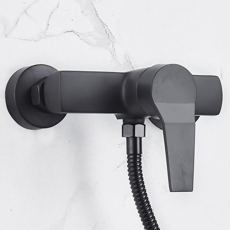 Black shower faucet, bathroom water heater, bath, shower head, faucet, cold and hot water mixing valve Item Picture