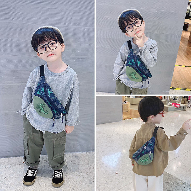 Children's bags, crossbody bags, boys' chest bags, dinosaur waist bags, kids' outdoor fashionable and personalized single-shoulder bags, coin purses, trendy Specification drawing