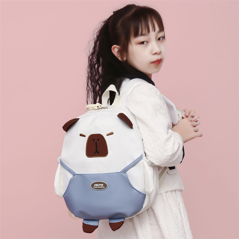 New cute schoolbag for primary school students, Capibarra fun color-blocked backpacks for boys and girls, high-quality Oxford cloth backpacks details Picture