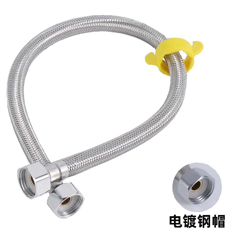 4-point 304 stainless steel wire braided flexible hose, high-pressure explosion-proof toilet water inlet pipe, cold and hot water supply metal connection pipe details Picture