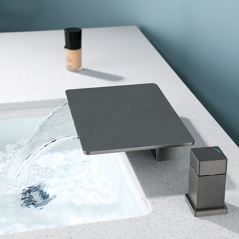 Waterfall rock plate large flow bathtub side cold and hot dual control storage plate, two-hole two-piece set, split bathtub faucet details Picture