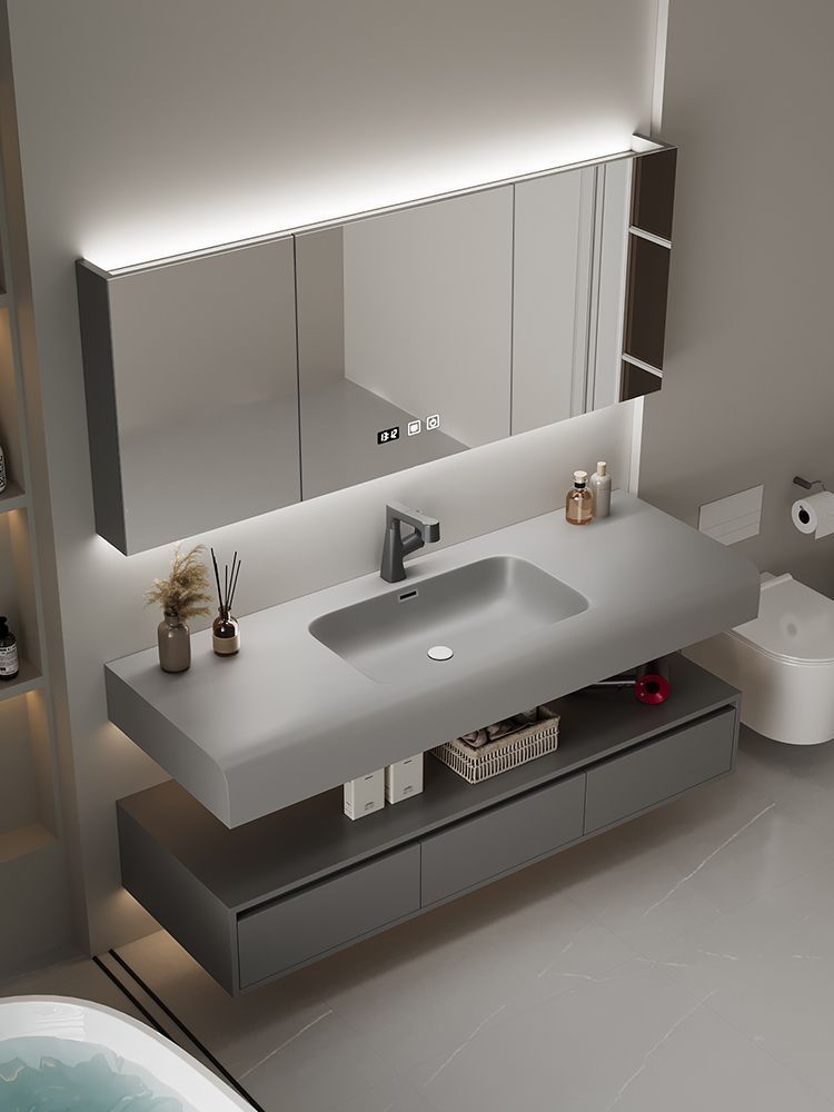 Modern cream hand wash and washbasin, Corine one-piece simple bathroom cabinet, skin-feel combination, complete set of washbasin and bathroom details Picture