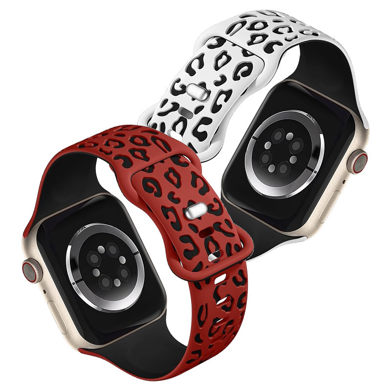 Suitable for Apple iwatch leopard print dual-color engraved silicone watch strap 38MM/42MM laser-engraved concave leopard print watch strap Item Picture