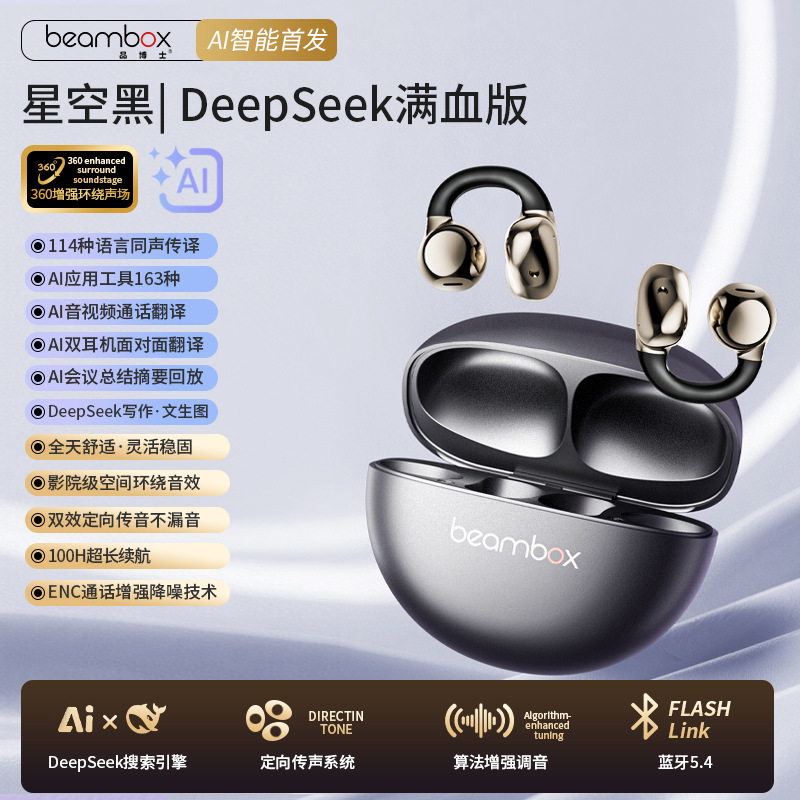 Beambox conference headphones feature intelligent AI recording, transcription, simultaneous interpretation, Bluetooth wireless headphones, and ear clip noise reduction details Picture