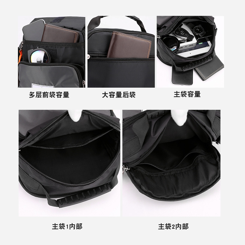 New men's cross-border simple, casual and durable single-shoulder bag with large capacity and multiple pockets, Oxford cloth crossbody bag wholesale Specification drawing
